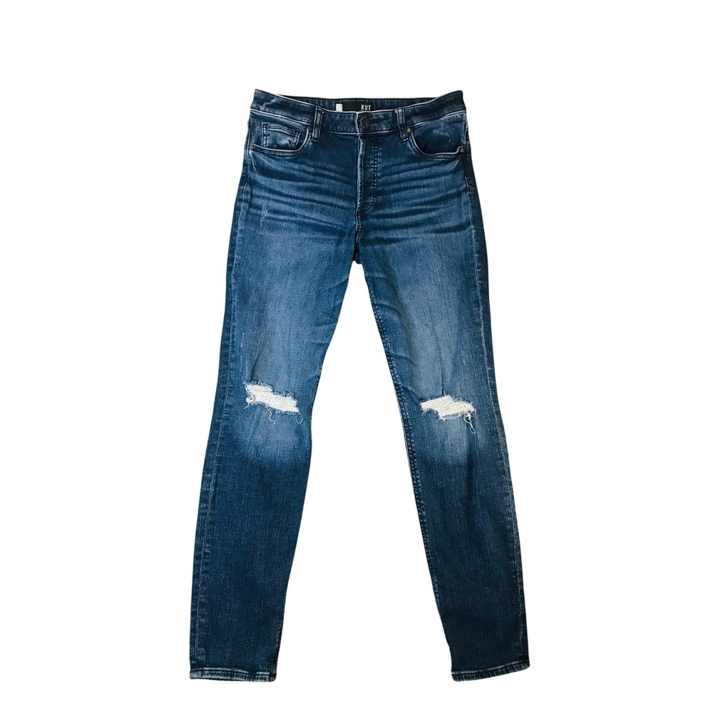 KUT from the Kloth Juliet Slouchy Boyfriend Jeans Distressed Dark Wash Blue 29